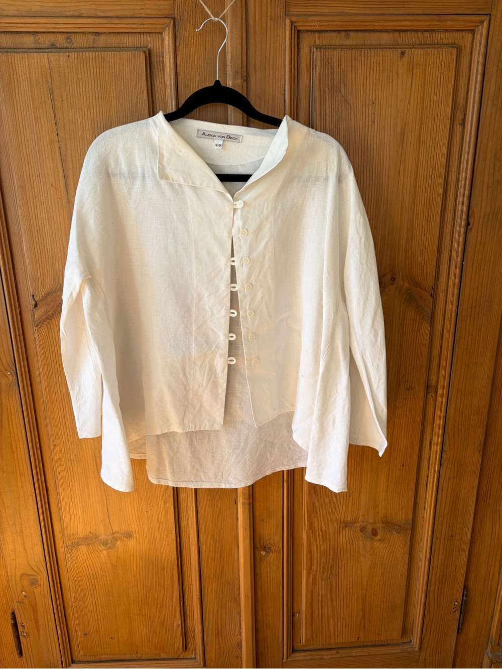 Ivory Button-Front Linen Blouse